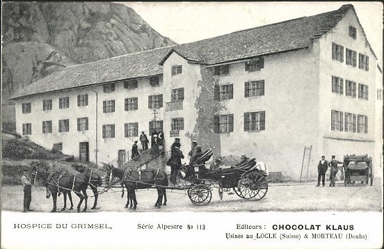 <p>Grimsel Hospitz Nr.113 , 1900 mit Pferdekutschen , Karte Top Zustand</p>