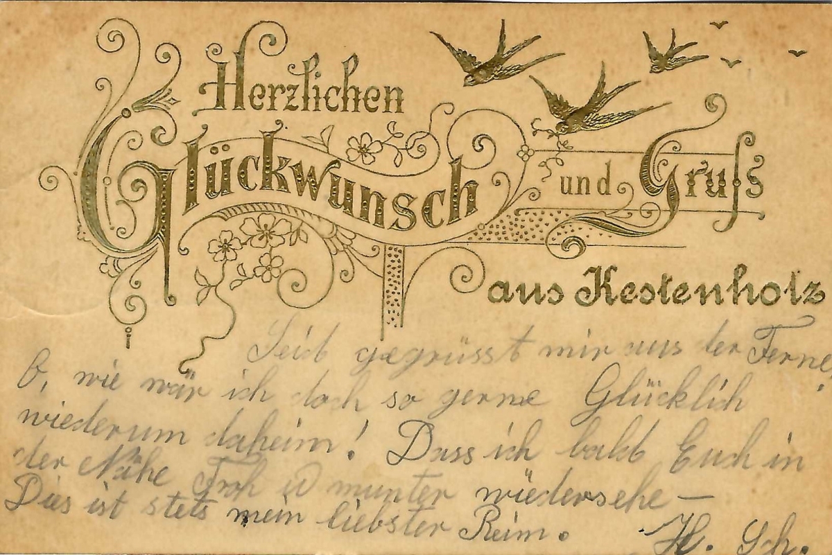 <p>Kestenholz Herzlichen Glückwunsch und Gruss aus Kestenholz , Karte Top Zustand gelaufen beschrieben 1901</p>