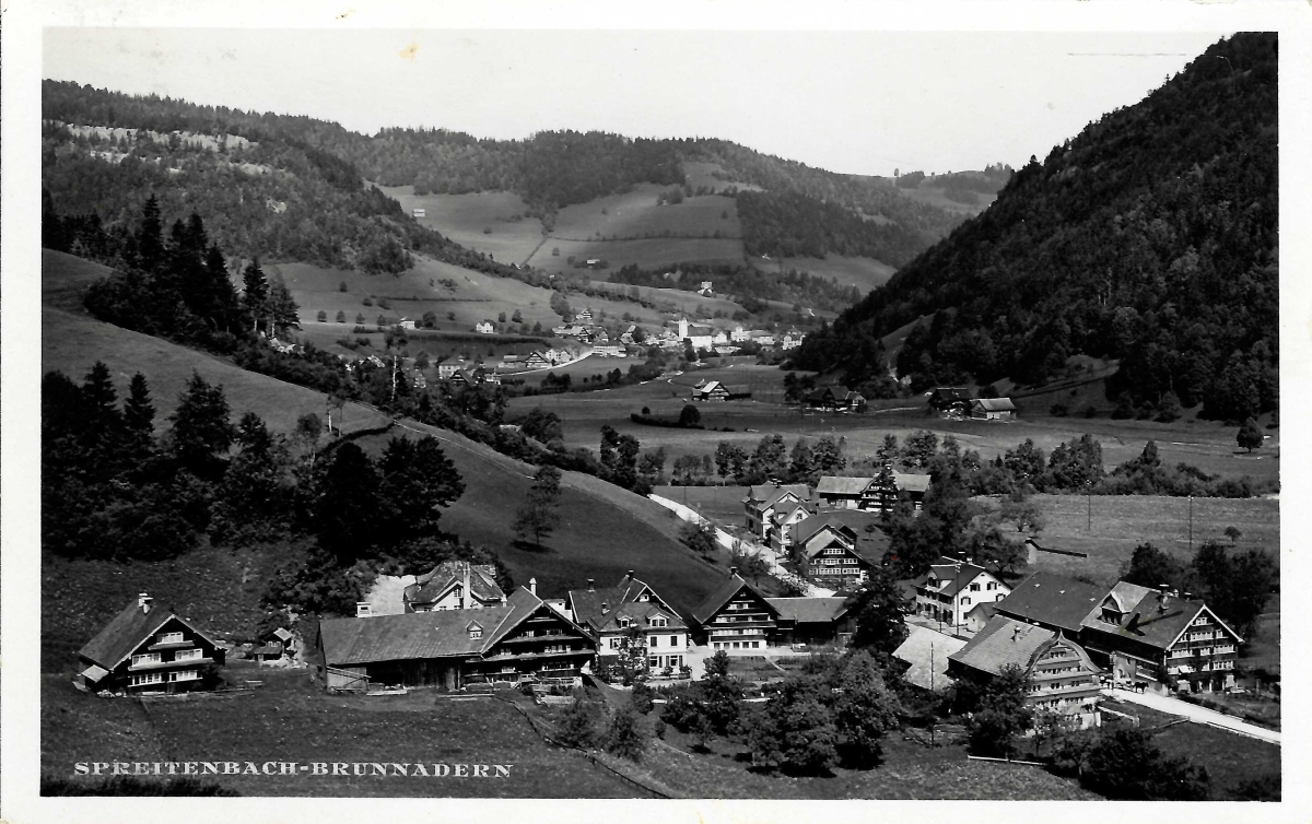 <p>Neckertal SG Spreitenbach und Brunnadern Flugaufnahme , 1933 , Karte Top Zustand gelaufen</p>