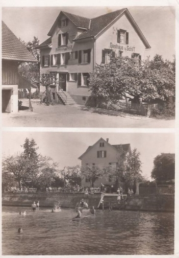 <p>Güttingen TG 2 Bildkarte zum Schiff Gasthof , Schwimmbad , Karte Top Zustand gelaufen</p>
