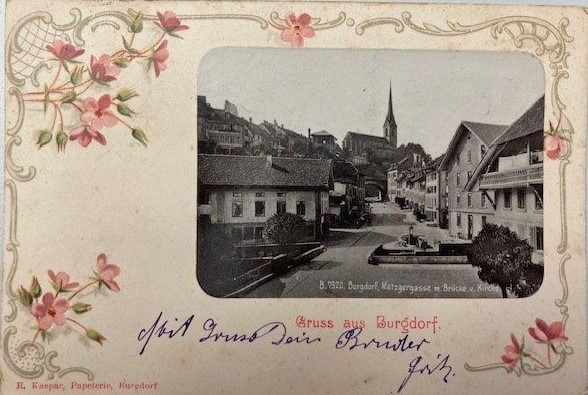 <p>Burgdorf BE Rahmenkarte Metzgergasse Nr.7320b&nbsp; ,1903 ,&nbsp;&nbsp;Karte Top Zustand gelaufen</p>