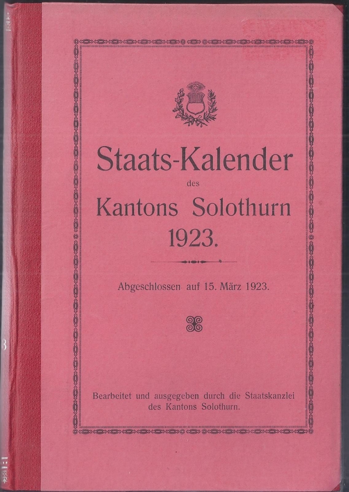 <p>Solothurn: Staats Kalender 1910</p>